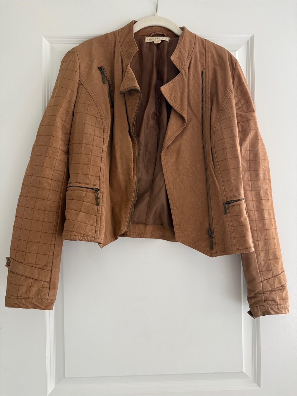 lovestitch Quilted Faux Leather Jacket in Cognac Brown